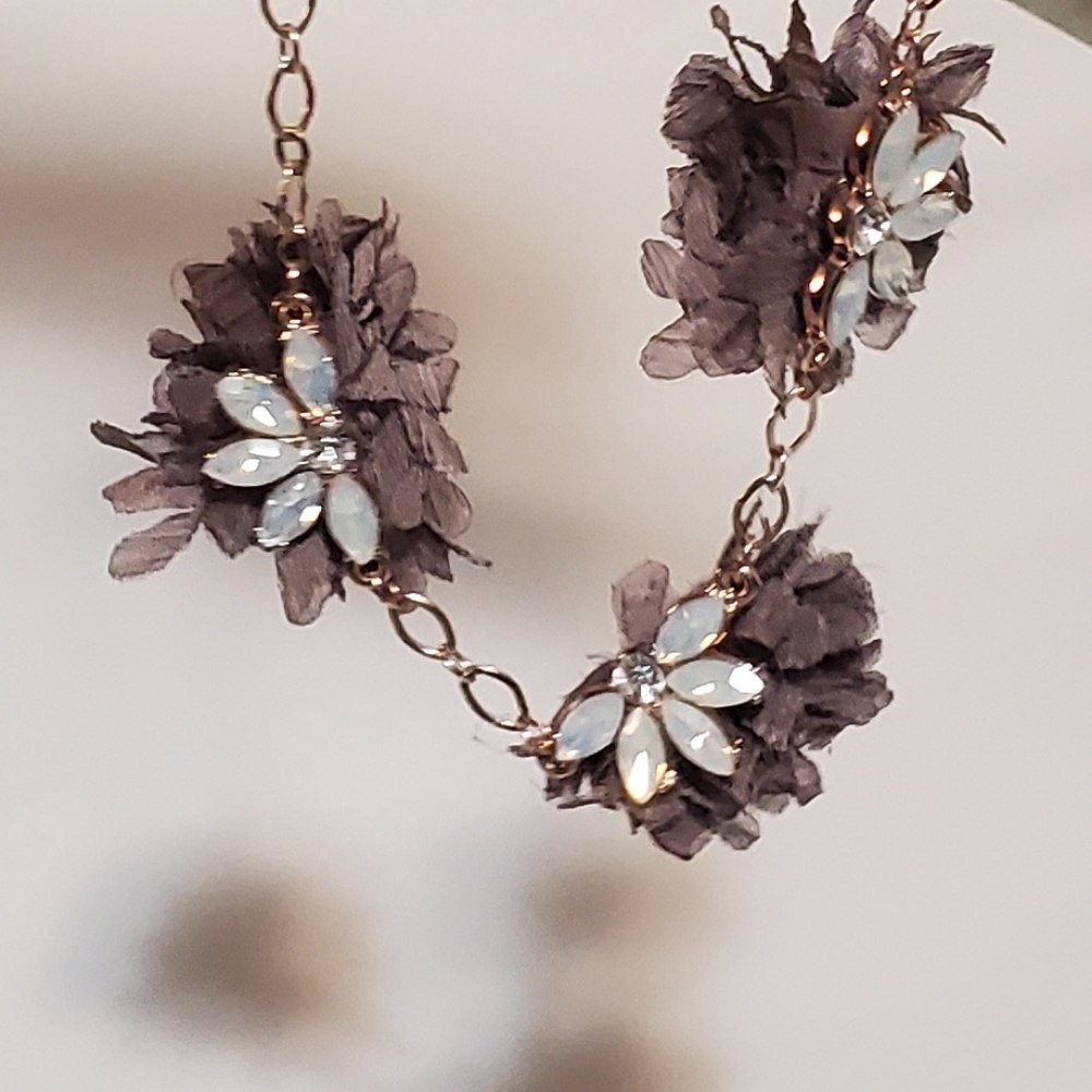 Purple and crystal flower necklace with rose gold chain